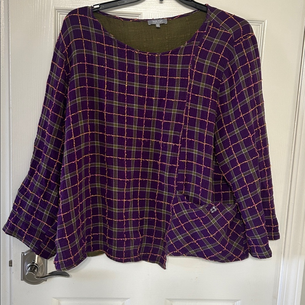 Habitat Built In Pocket windowpane  Pullover plaid  tunic Top XL